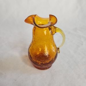 VTG Amber Crackle Art Glass Mini Pitcher Creamer Vase